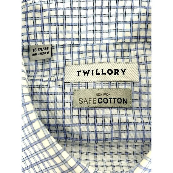 Twillory Dress Shirt Men's Size 16 34/35 Tailored Fit Safe Cotton Non Iron Blue - Picture 6 of 9